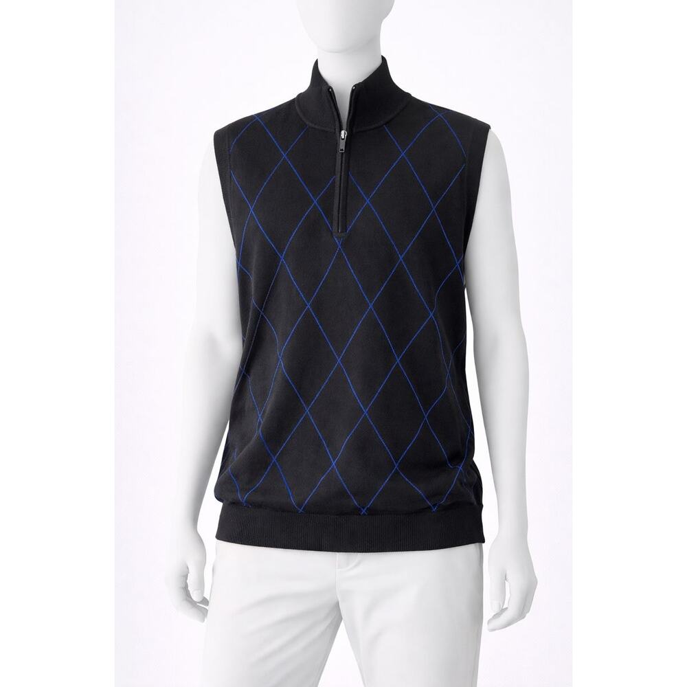 Fairway & Greene Merino Wool Argyle Sweater Vest Quarter Zip Black Mens L